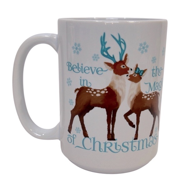 “Believe in the Magic of Christmas” Deer/Snowflake Mug Brown/Blue Holiday EUC - Picture 3 of 5